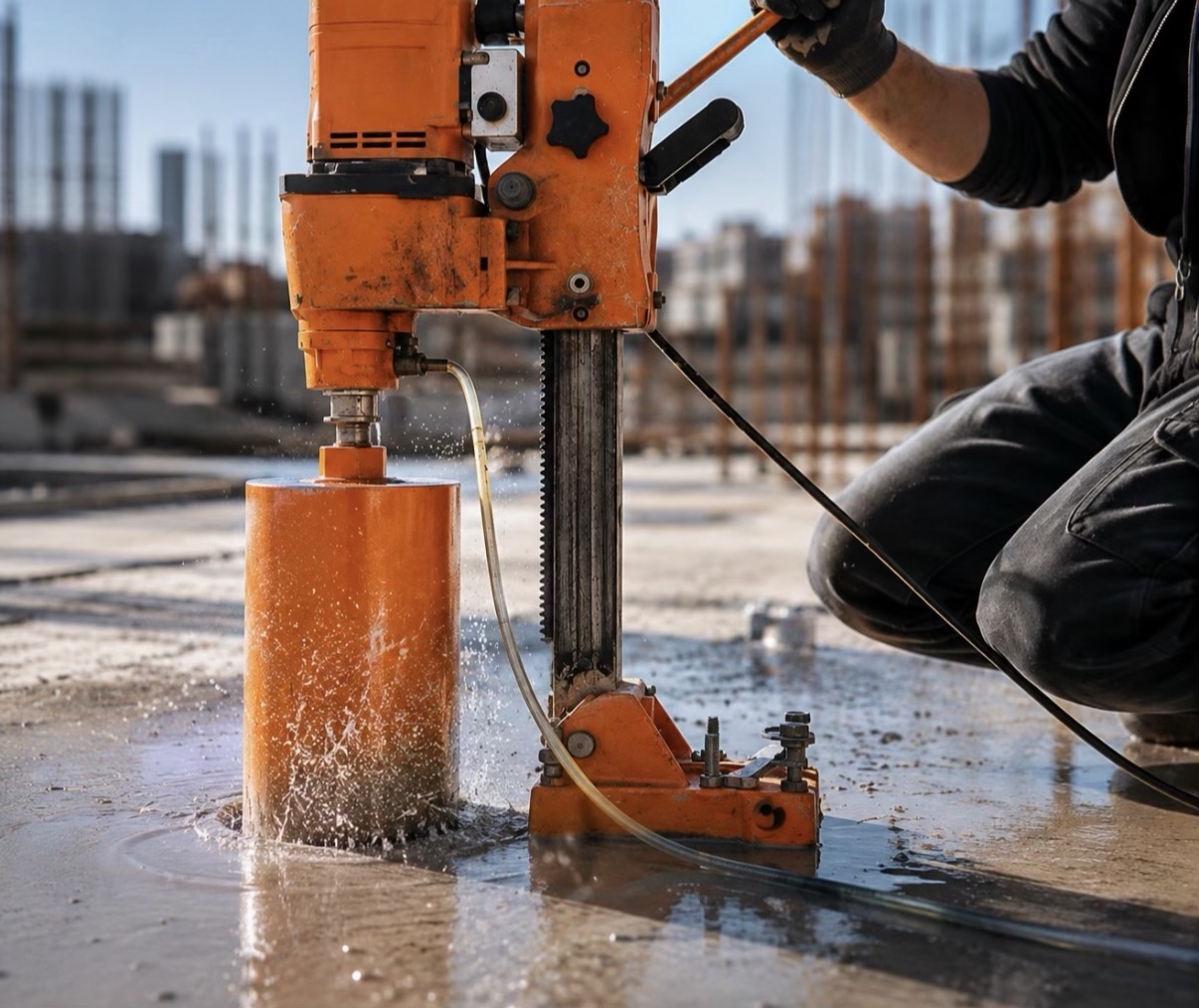 Diamond core drilling in reinforced concrete